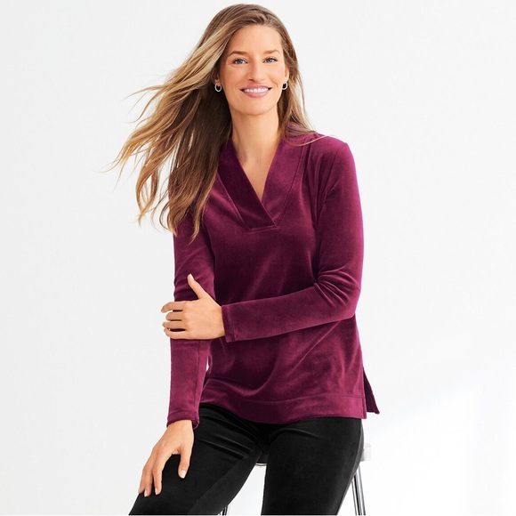 Talbots Velour V Neck Tunic Size Large Petite